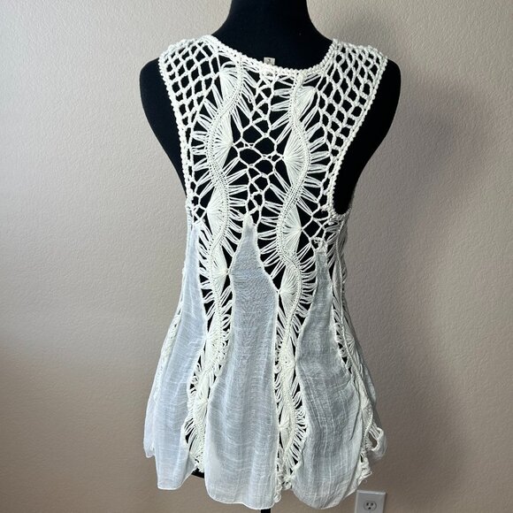 Ecoté Cream Lace Crochet Boho Tunic Top Size L - Picture 3 of 7